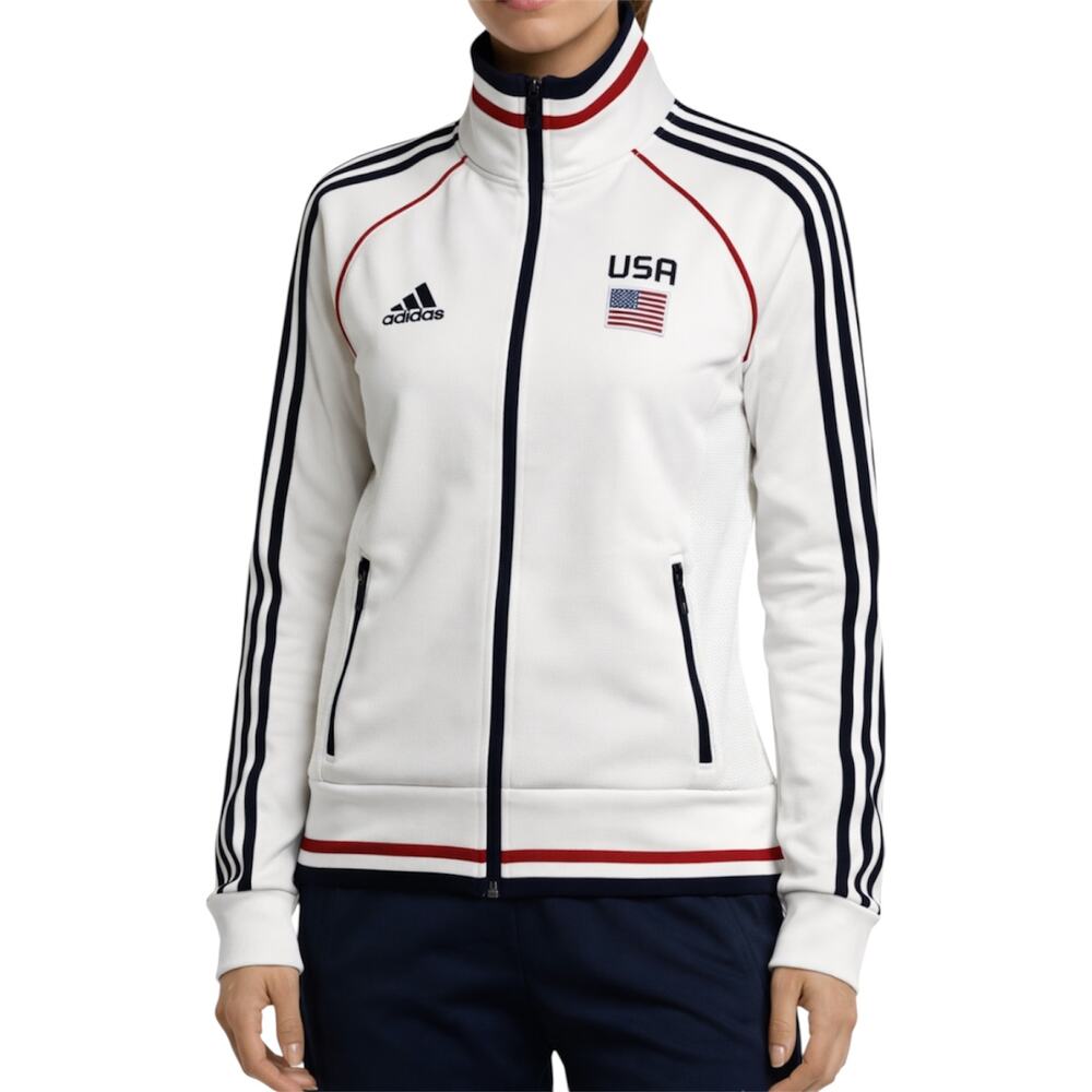 Vintage Adidas Team USA 11 Track Jacket Full Zip Striped Pocket Athletic White M